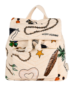 Summer-Print Quilted Terry Cloth Backpack,Fabric,Cream,PLB7350270523,DB,3*